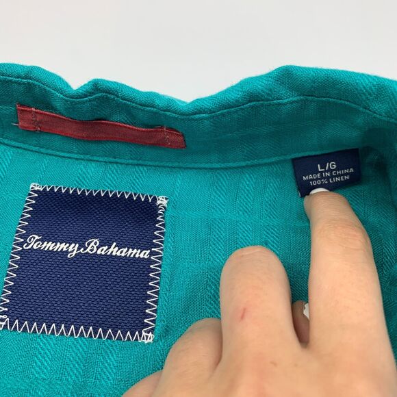 Tommy Bahama Linen Camp Shirt Mens L Large Kale Green Pocket Button Up Big Bossa - Picture 4 of 9